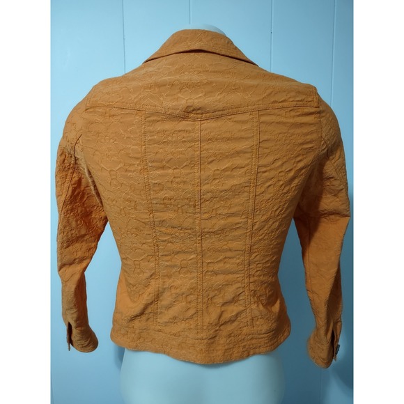 Coldwater Creek Jacket Women Size 8 Textured Floral Matelasse Orange Button Up - Picture 4 of 10